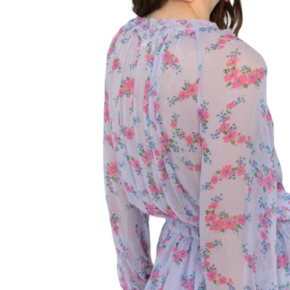LOVESHACKFANCY Wisteria Tiered Popover Dress Silk Mini Lilac Purple Floral XS - Picture 2 of 10